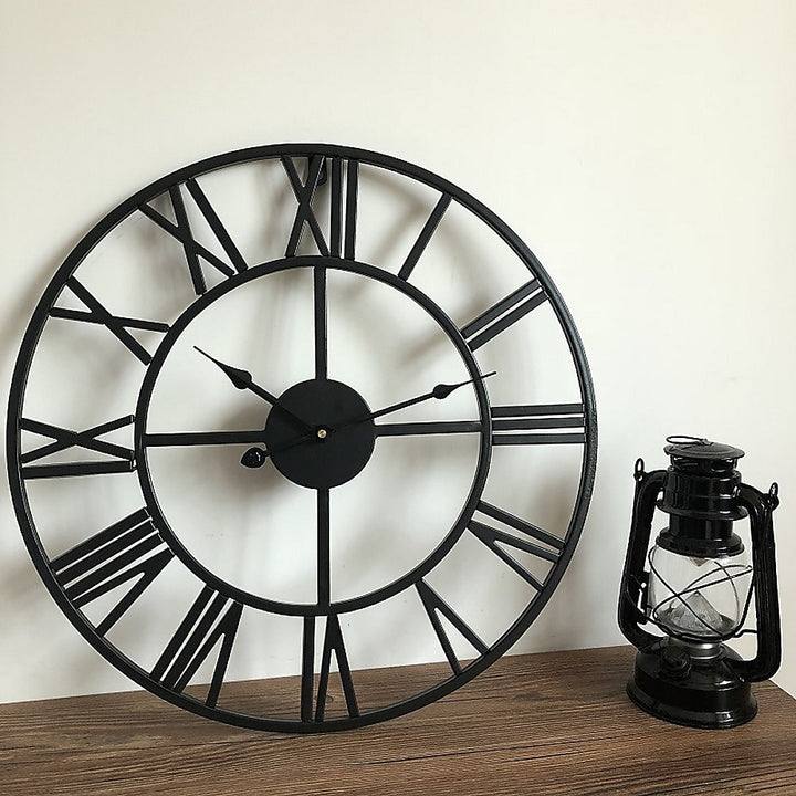 60cm Industrial Wall Clock – 3D Hollow Gold Roman Numerals Silent Movement - Greenora Living