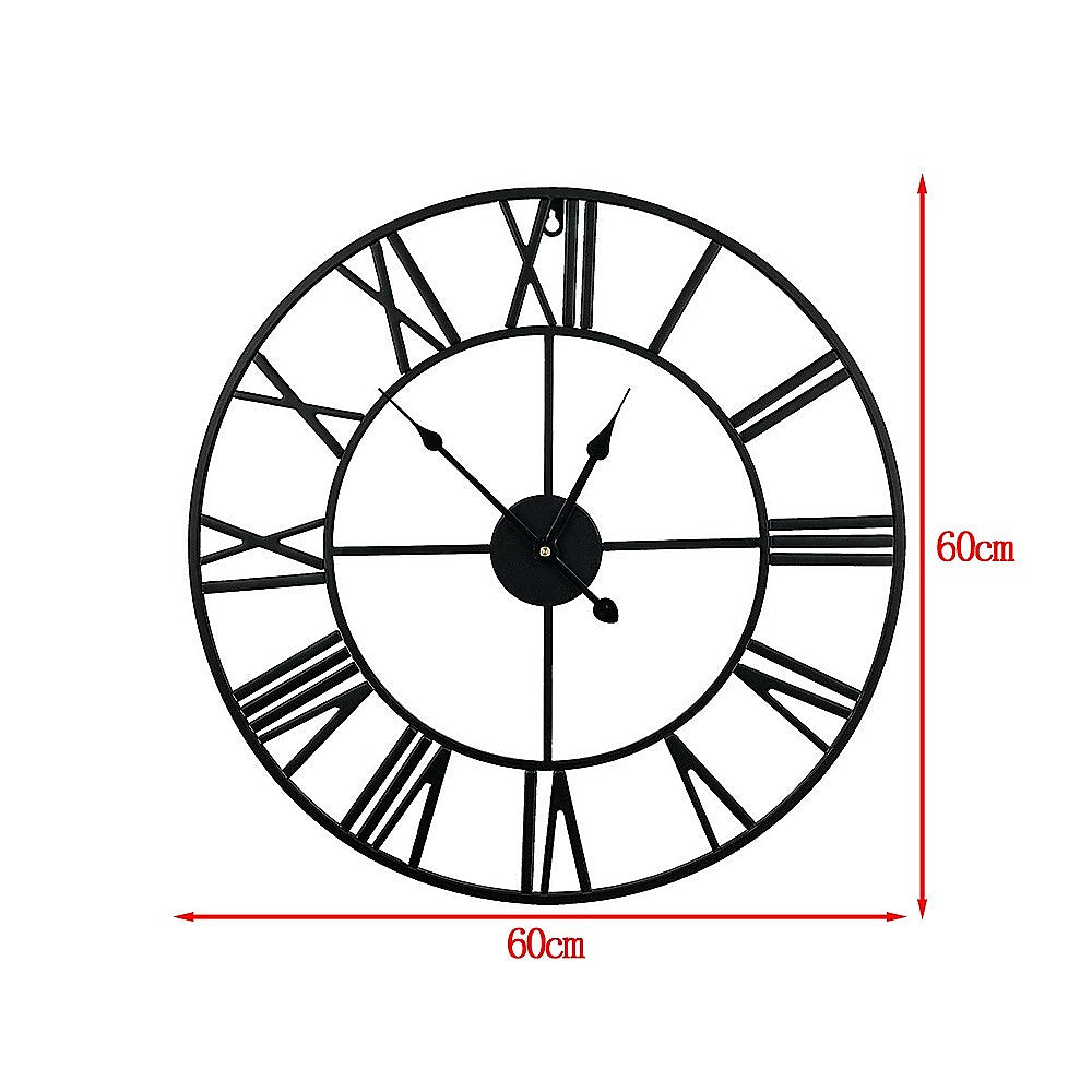 60cm Industrial Wall Clock – 3D Hollow Gold Roman Numerals Silent Movement - Greenora Living