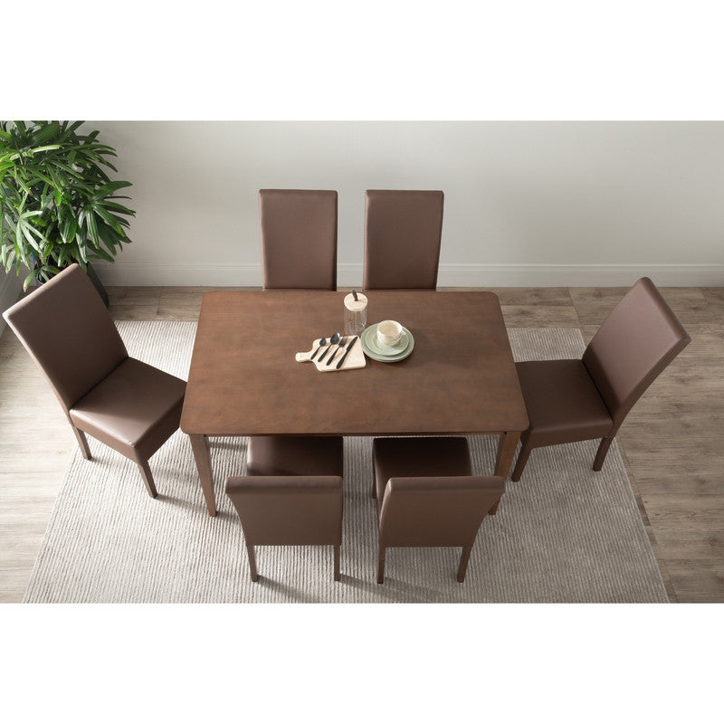 Cocoa Allegro 7-Piece Dining Set – 150cm Oak Dining Table & 6 Mocha Vinyl Chairs | Cocoa Finish | Seats 6 - Greenora Living