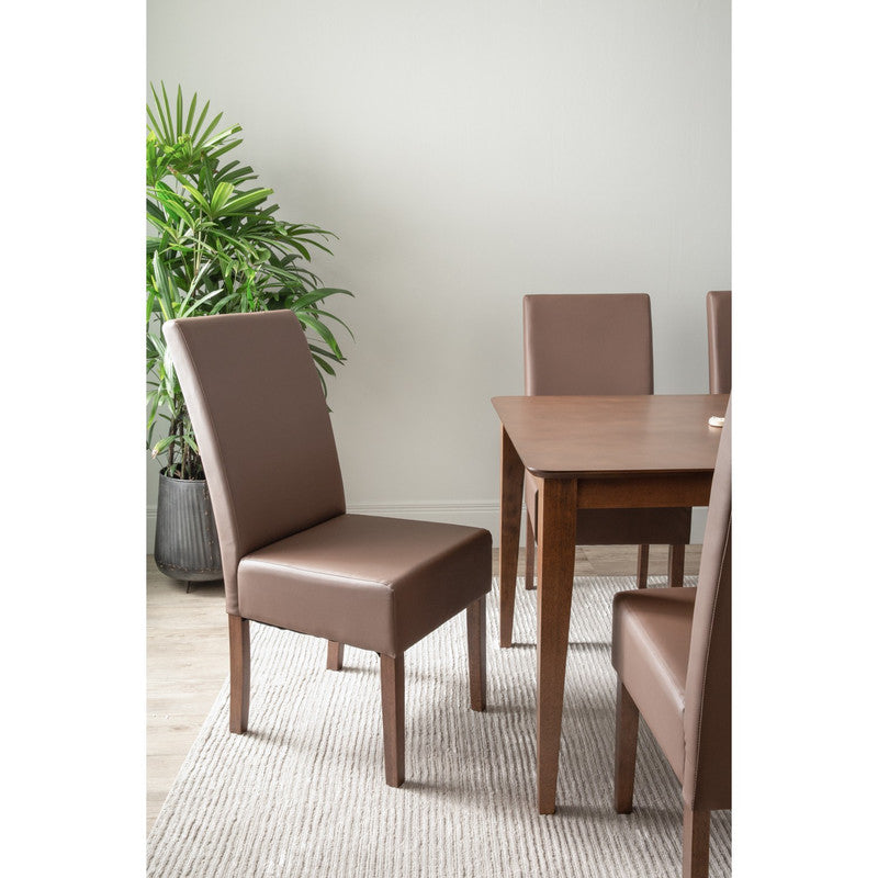 Cocoa Allegro 7-Piece Dining Set – 150cm Oak Dining Table &amp; 6 Mocha Vinyl Chairs | Cocoa Finish | Seats 6 - Greenora Living