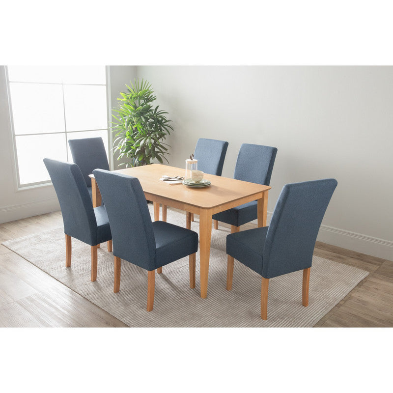 Natural Allegro 7-Piece Dining Set – 150cm Ash Veneer Table & 6 Yale Fabric Chairs | Malaysian Oak | Natural | Seats 6 - Greenora Living