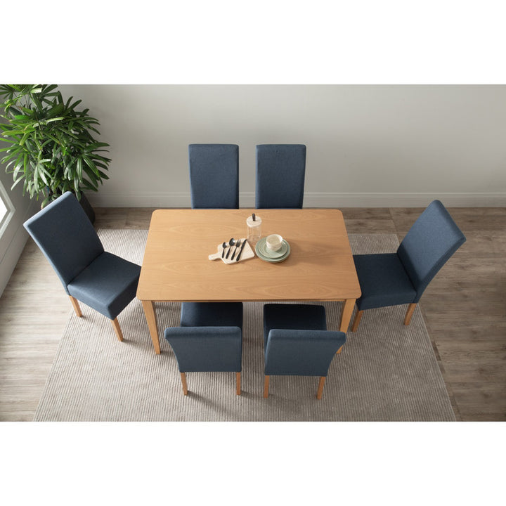 Natural Allegro 7-Piece Dining Set – 150cm Ash Veneer Table &amp; 6 Yale Fabric Chairs | Malaysian Oak | Natural | Seats 6 - Greenora Living