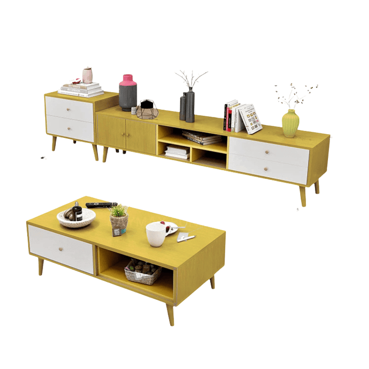 Ebony Trio 3-Piece Living Room Set – TV Stand, Coffee Table &amp; Side Table | Wenge MDF - Greenora Living