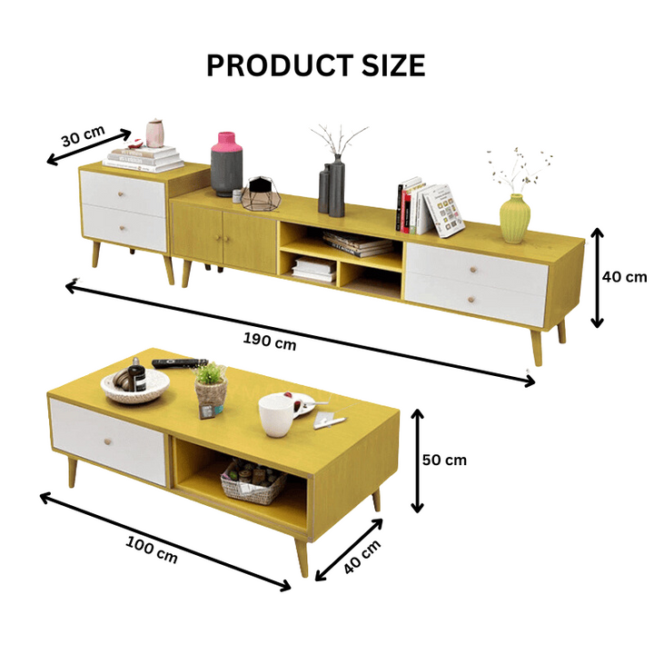 Ebony Trio 3-Piece Living Room Set – TV Stand, Coffee Table &amp; Side Table | Wenge MDF - Greenora Living