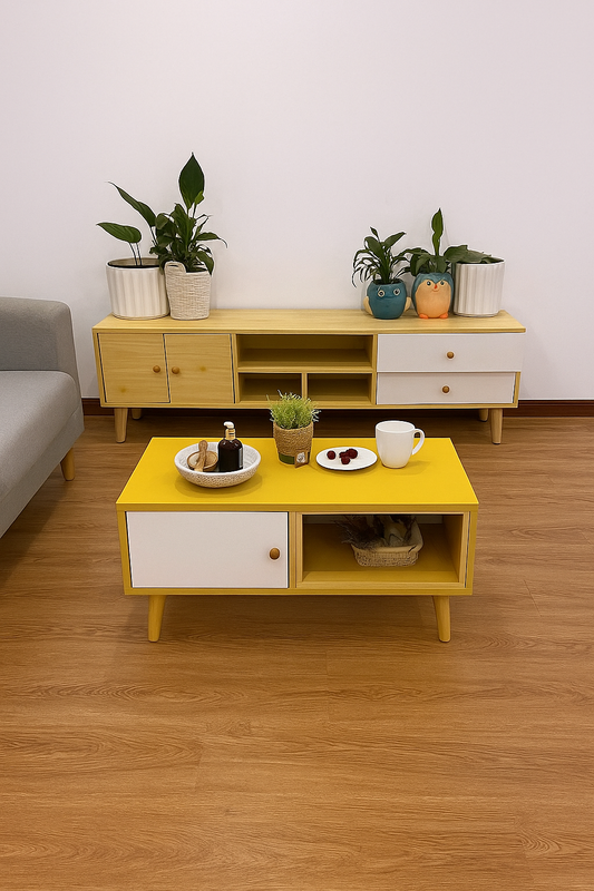 2-Piece Living Room Set – 150cm TV Stand & Coffee Table | Wenge MDF - Greenora Living