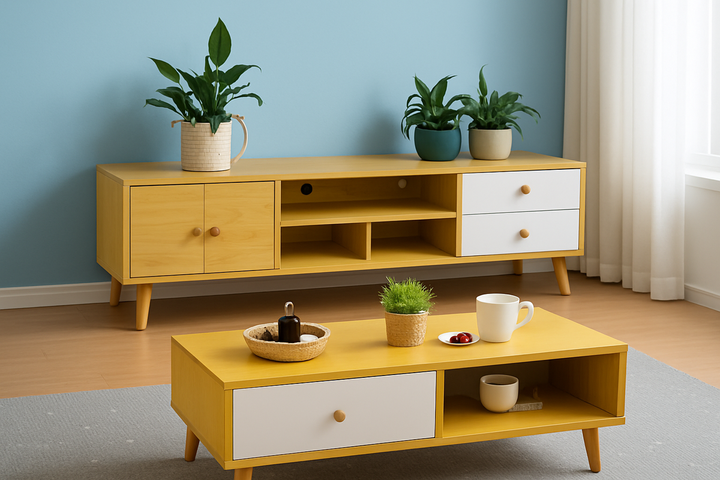 2-Piece Living Room Set – 150cm TV Stand &amp; Coffee Table | Wenge MDF - Greenora Living