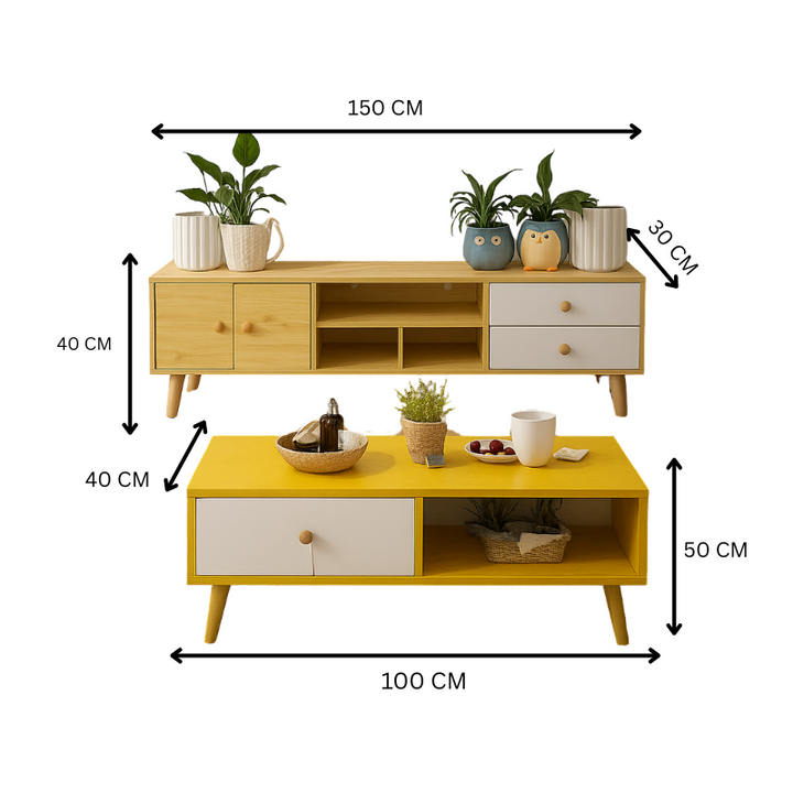 2-Piece Living Room Set – 150cm TV Stand &amp; Coffee Table | Wenge MDF - Greenora Living