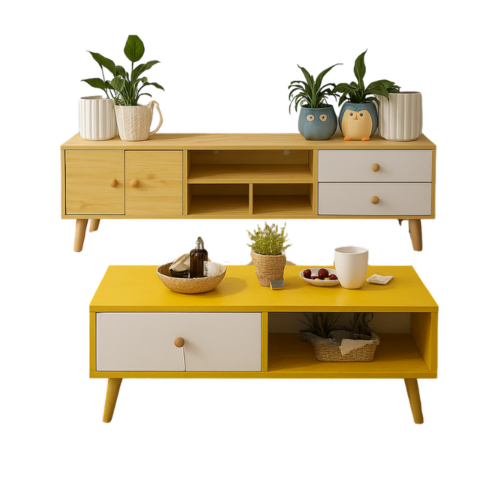 2-Piece Living Room Set – 150cm TV Stand &amp; Coffee Table | Wenge MDF - Greenora Living