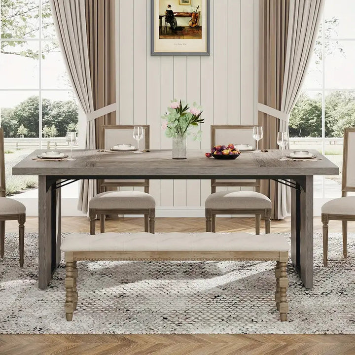 Homestead Grey 180cm Rustic Farmhouse Dining Table – Vintage Grey Wood Finish | Seats 6–8 | Multi-Use - Greenora Living