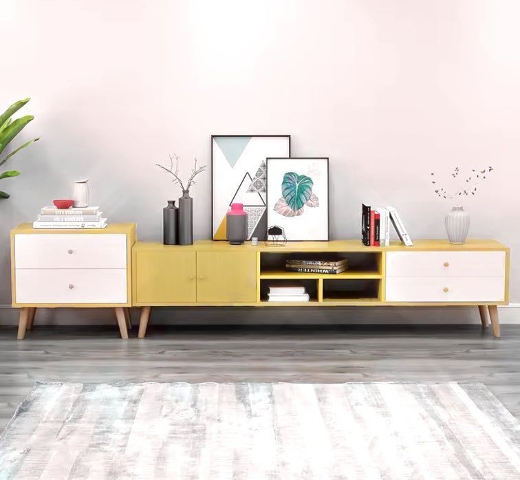 Farmhouse Pine TV Cabinet – 2 Doors, 2 Drawers &amp; Adjustable Shelves | 150cm | White &amp; Pine - Greenora Living