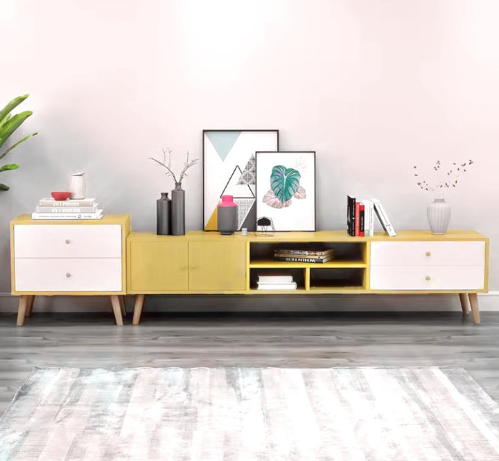 Farmhouse Pine TV Cabinet – 2 Doors, 2 Drawers &amp; Adjustable Shelves | 150cm | White &amp; Pine - Greenora Living