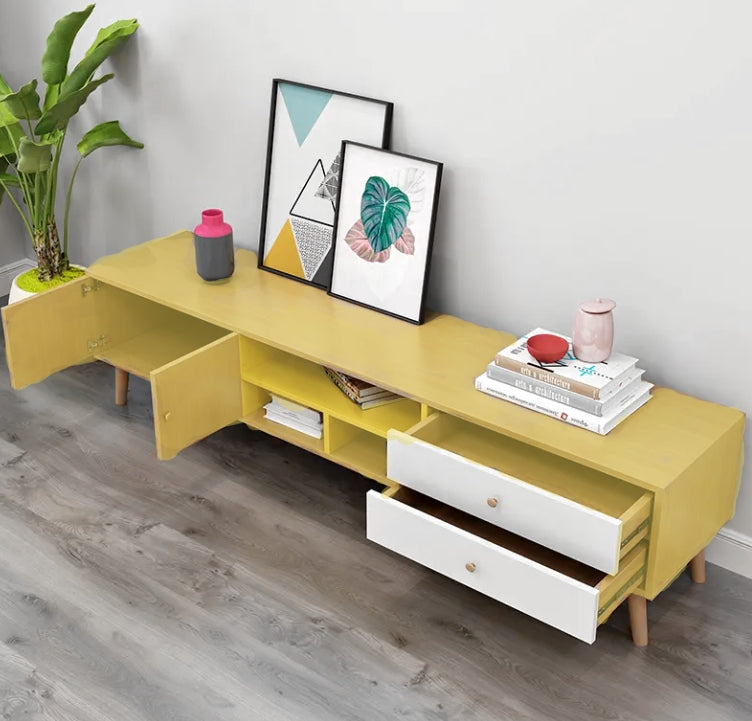 Farmhouse Pine TV Cabinet – 2 Doors, 2 Drawers &amp; Adjustable Shelves | 150cm | White &amp; Pine - Greenora Living