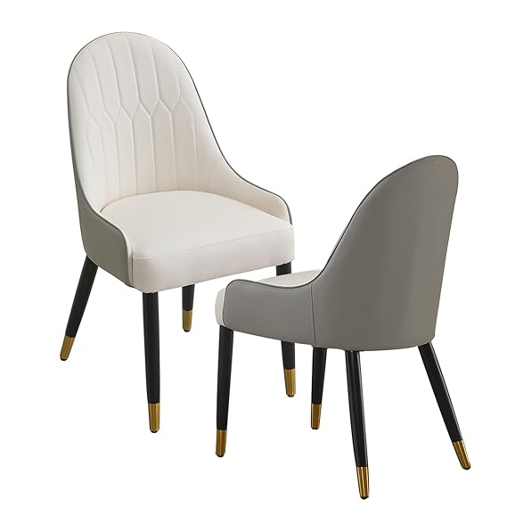 Verona Padded Leather Dining Chair Set of 2 – Cream White & Grey – product view 2