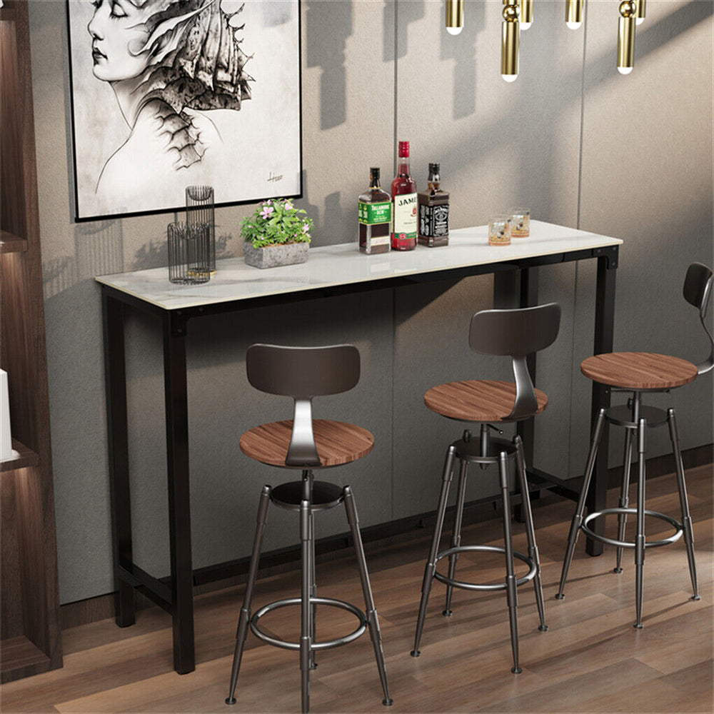 Marble-Effect Sintered Stone Bar Table with Metal Frame – Bar Height - Greenora Living