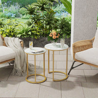Luxe Halo Gold Marble Nesting Side Tables x 2