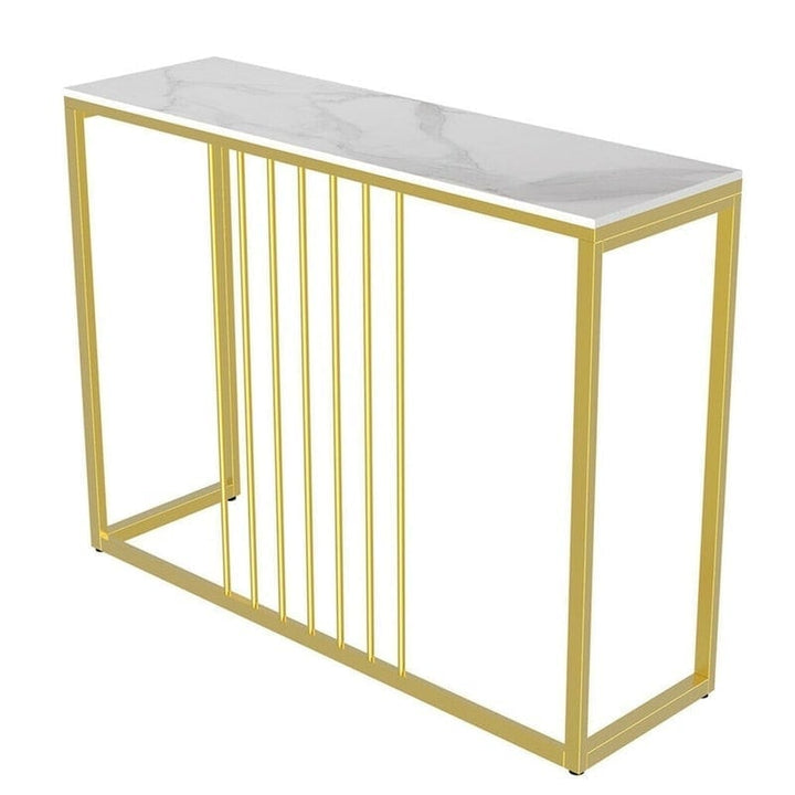 Soleil Console Table – Sintered Stone Marble-Effect Top &amp; Gold Metal Legs | 100cm | White &amp; Gold - Greenora Living