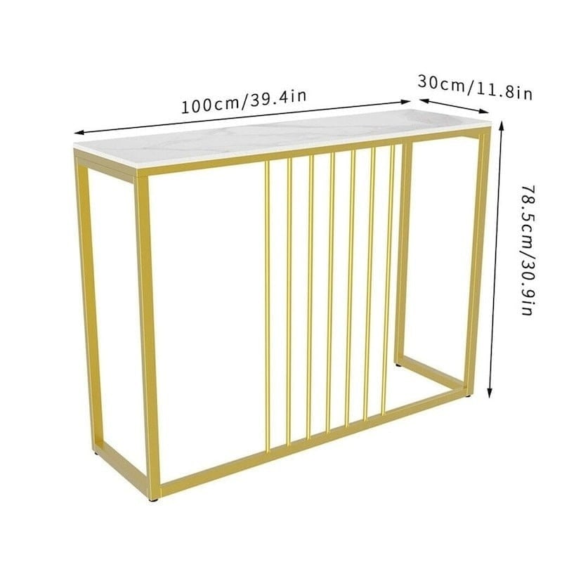 Soleil Console Table – Sintered Stone Marble-Effect Top &amp; Gold Metal Legs | 100cm | White &amp; Gold - Greenora Living