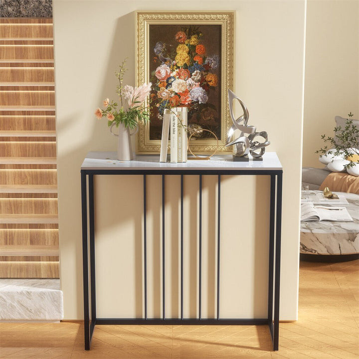 Siena White &amp; Black Sintered Stone Console Table 80cm