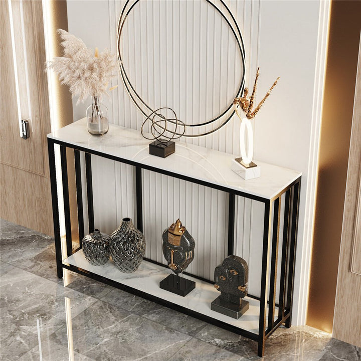 Vela 120cm White &amp; Black 2-Tier Console Table