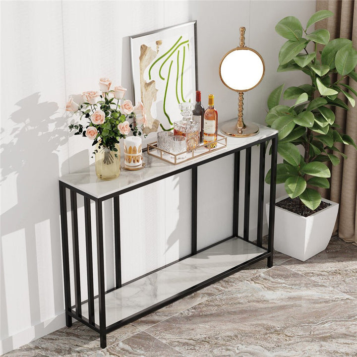 Vela 120cm White &amp; Black 2-Tier Console Table – product view 4