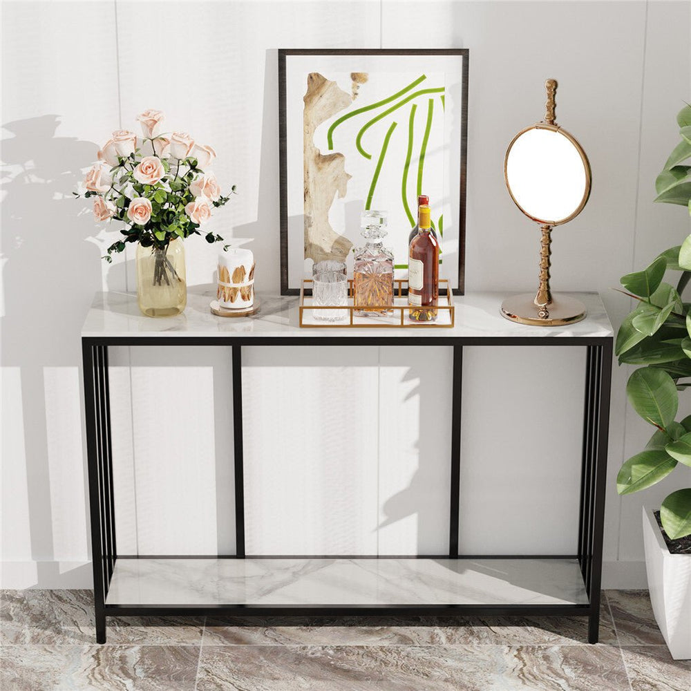 Vela 120cm White & Black 2-Tier Console Table – product view 2