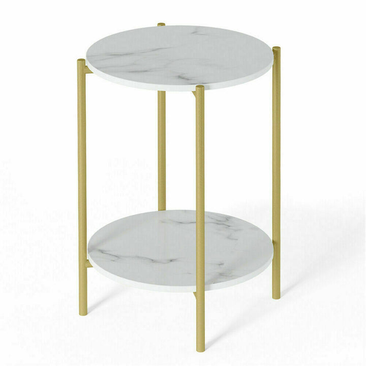 e Store - Marble Sofa Side End Table/Coffee Table with Shelf &amp; Gold Iron Legs
