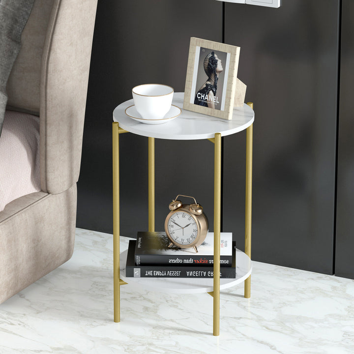e Store - Marble Sofa Side End Table/Coffee Table with Shelf &amp; Gold Iron Legs