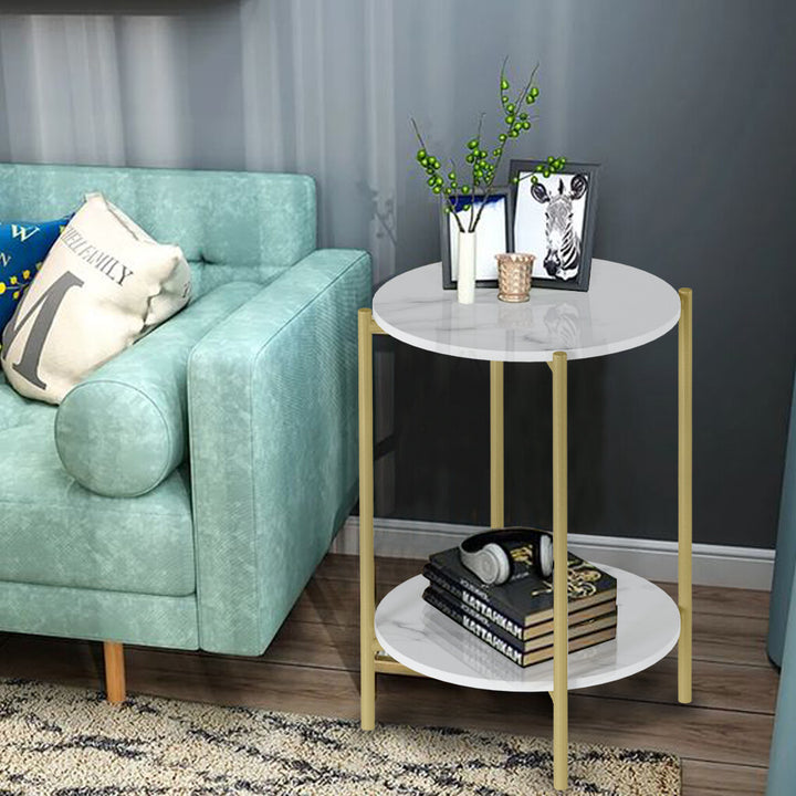 e Store - Marble Sofa Side End Table/Coffee Table with Shelf &amp; Gold Iron Legs