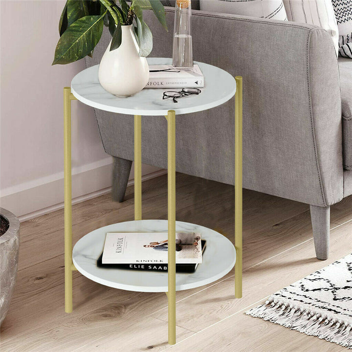 e Store - Marble Sofa Side End Table/Coffee Table with Shelf &amp; Gold Iron Legs