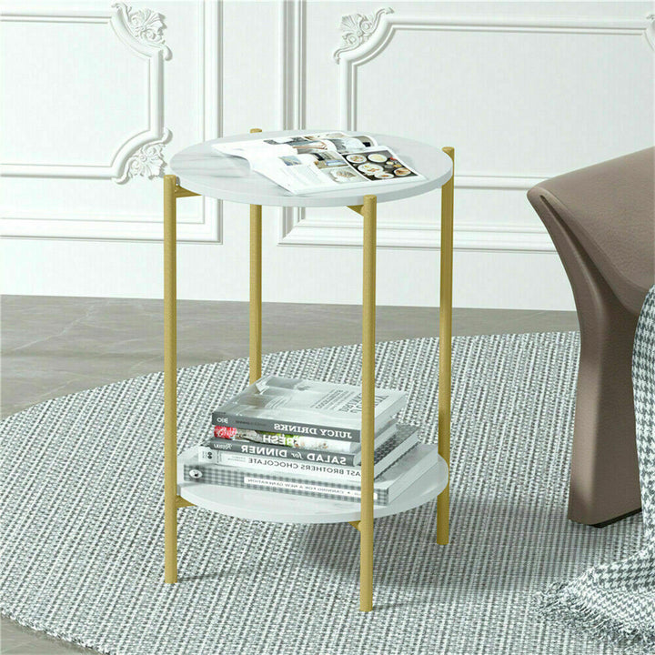 e Store - Marble Sofa Side End Table/Coffee Table with Shelf &amp; Gold Iron Legs