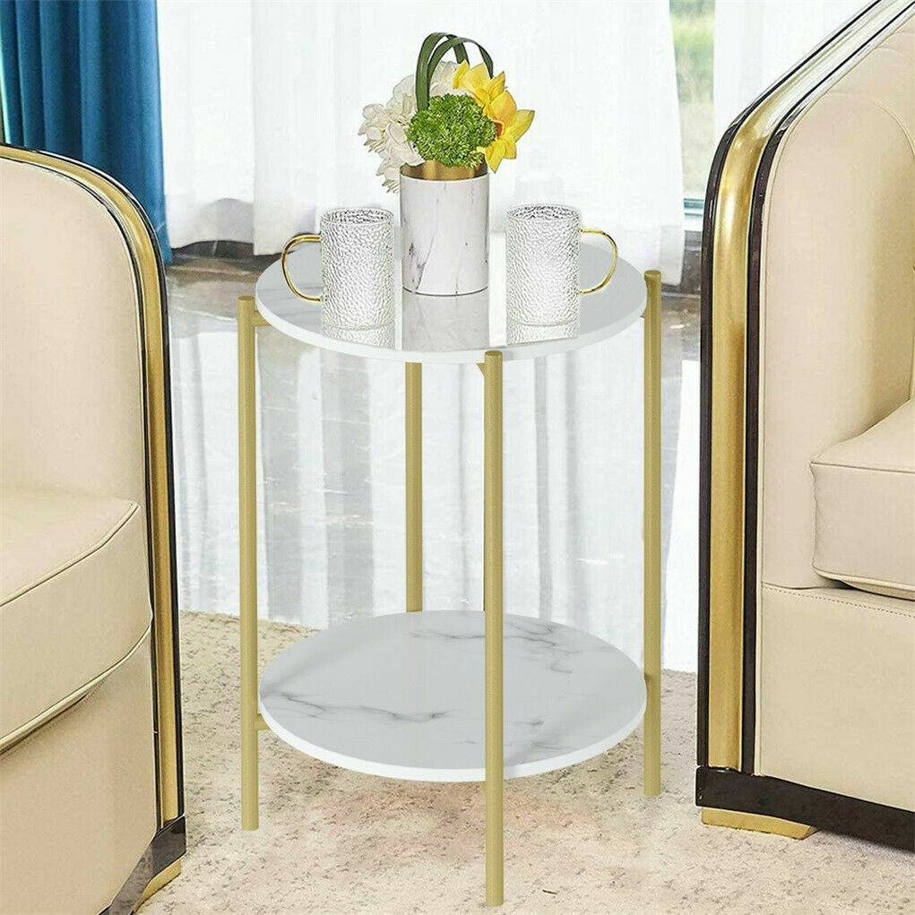 e Store - Marble Sofa Side End Table/Coffee Table with Shelf &amp; Gold Iron Legs