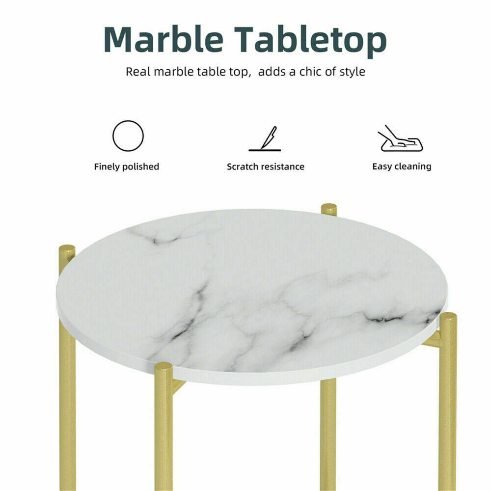e Store - Marble Sofa Side End Table/Coffee Table with Shelf &amp; Gold Iron Legs