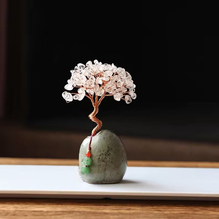 Handcrafted Crystal Money Tree Feng Shui Figurine – White 12cm - Greenora Living