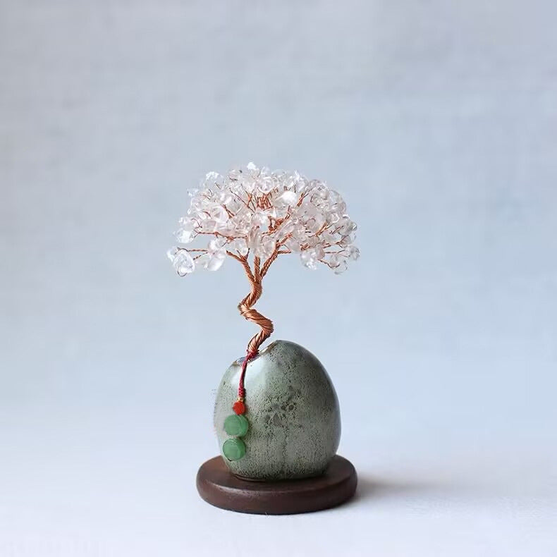 Handcrafted Crystal Money Tree Feng Shui Figurine – White 12cm - Greenora Living