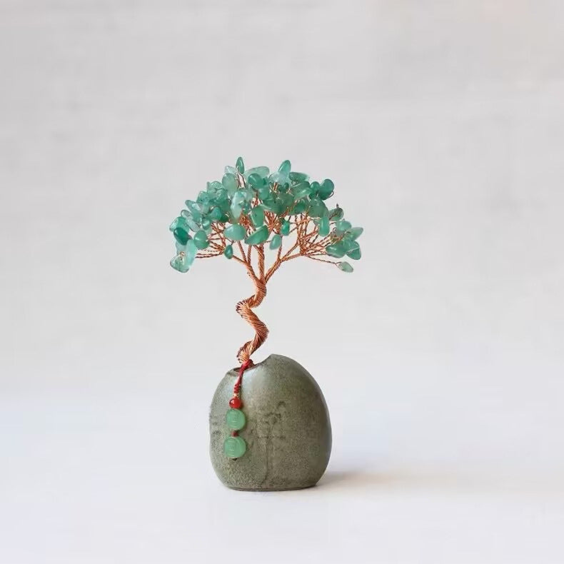 Handcrafted Crystal Money Tree Feng Shui Figurine – Green 12cm - Greenora Living