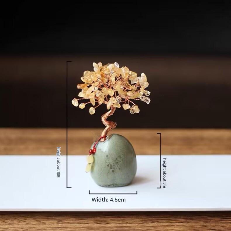 Handcrafted Crystal Money Tree Feng Shui Figurine – Green 12cm - Greenora Living