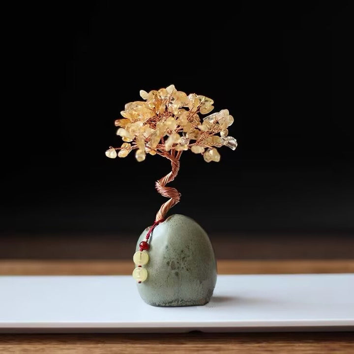 Handcrafted Crystal Money Tree Feng Shui Figurine – Yellow 12cm - Greenora Living