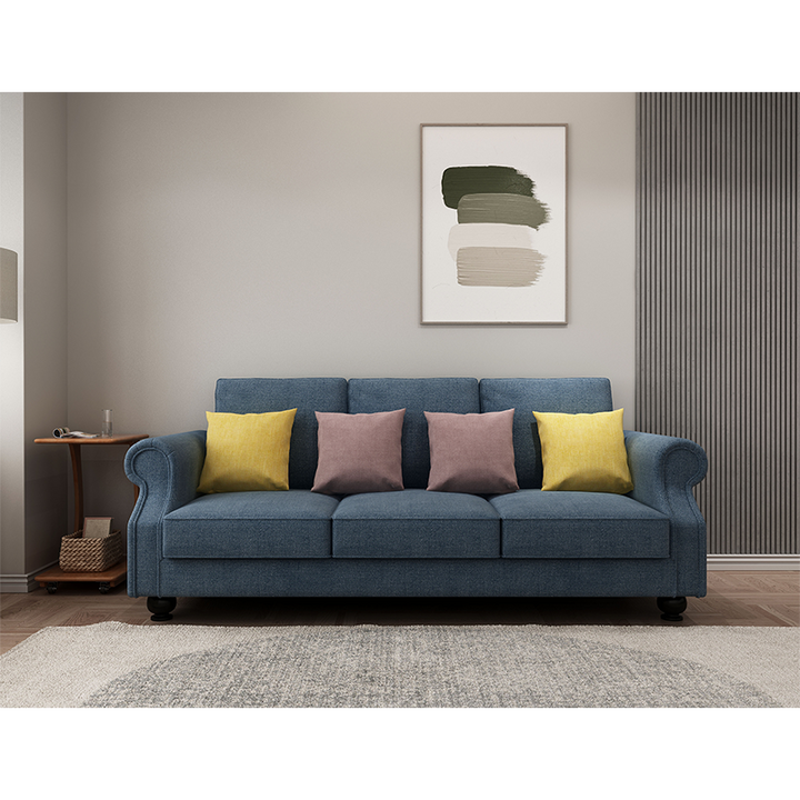 Cozy Cloud 3-Seater Sofa with Solid Wood Frame and 4 Throw Pillows - Greenora Living
