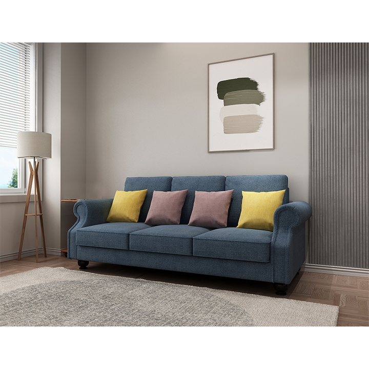 Cozy Cloud 3-Seater Sofa with Solid Wood Frame and 4 Throw Pillows - Greenora Living