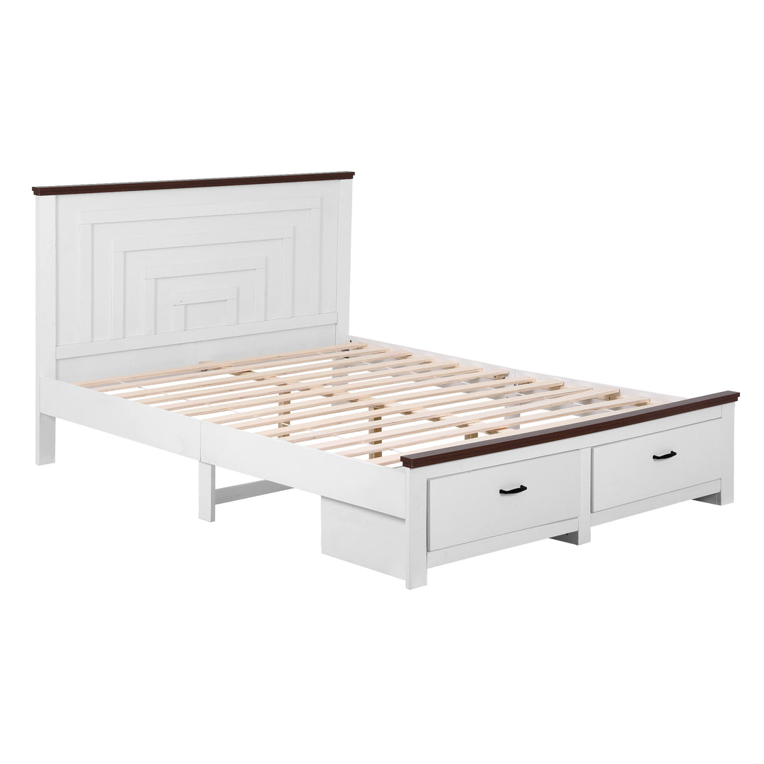 Solano White Queen Bed Frame – 108cm Headboard, 2 Storage Drawers &amp; 14 Slats | 300kg Capacity - Greenora Living