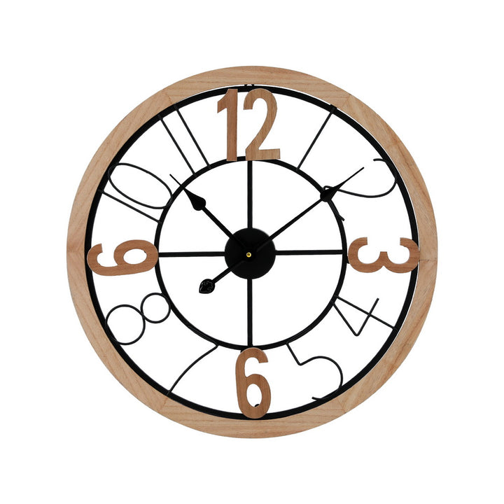 60cm Round Wall Clock – Bold Arabic Numerals Black &amp; Pine - Greenora Living