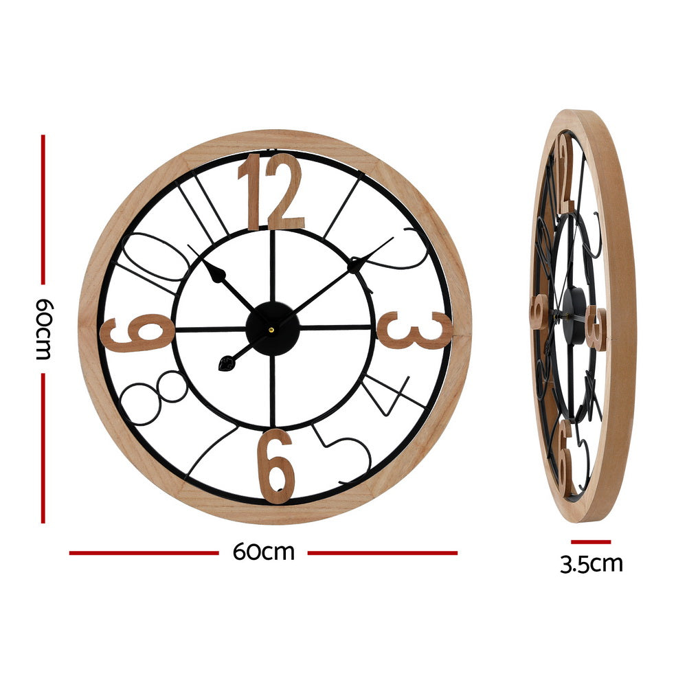 60cm Round Wall Clock – Bold Arabic Numerals Black & Pine - Greenora Living