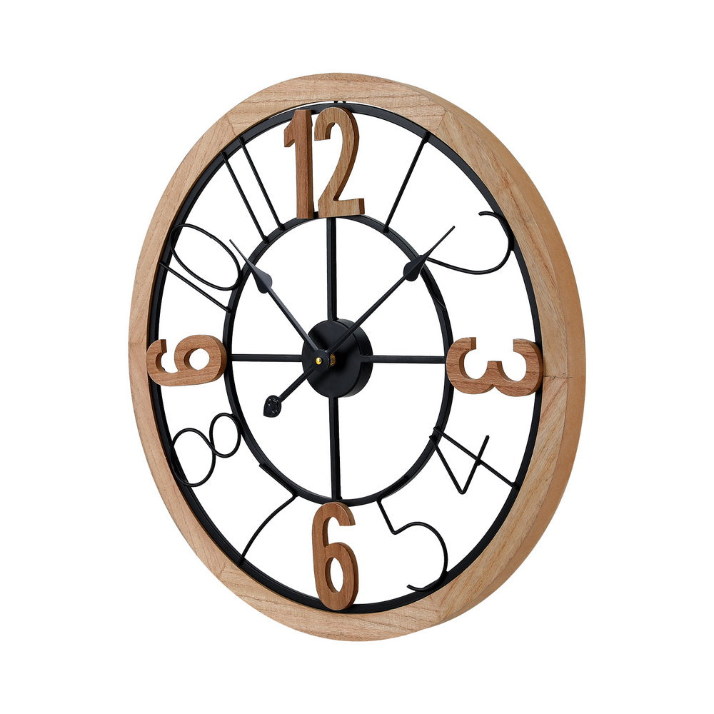 60cm Round Wall Clock – Bold Arabic Numerals Black &amp; Pine - Greenora Living