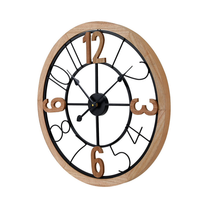 60cm Round Wall Clock – Bold Arabic Numerals Black &amp; Pine - Greenora Living