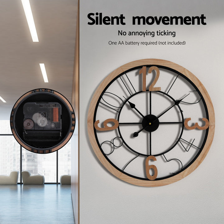 60cm Round Wall Clock – Bold Arabic Numerals Black &amp; Pine - Greenora Living