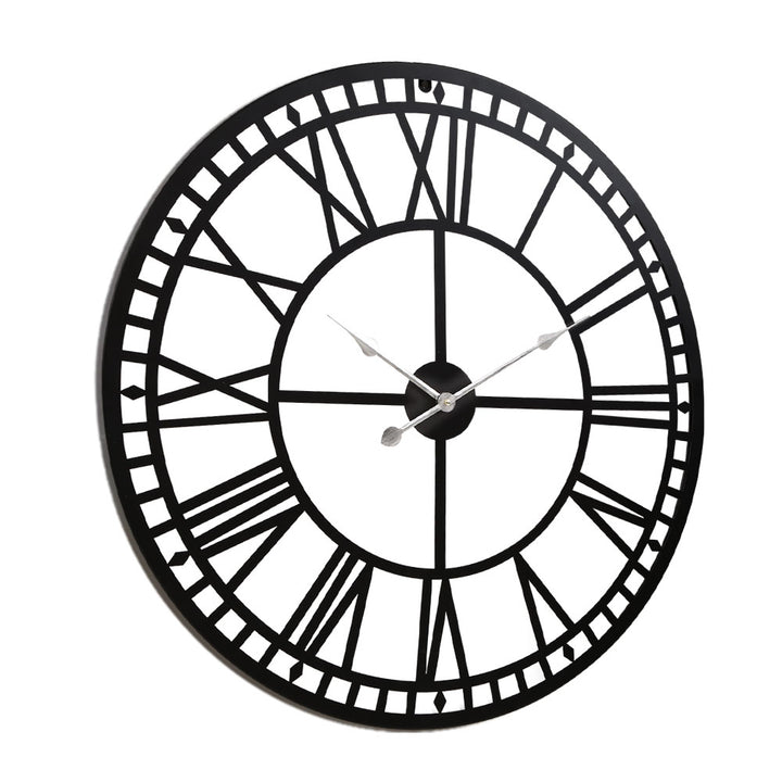 Vintage 80cm Round Wall Clock – 3D Roman Numerals Black Metal - Greenora Living