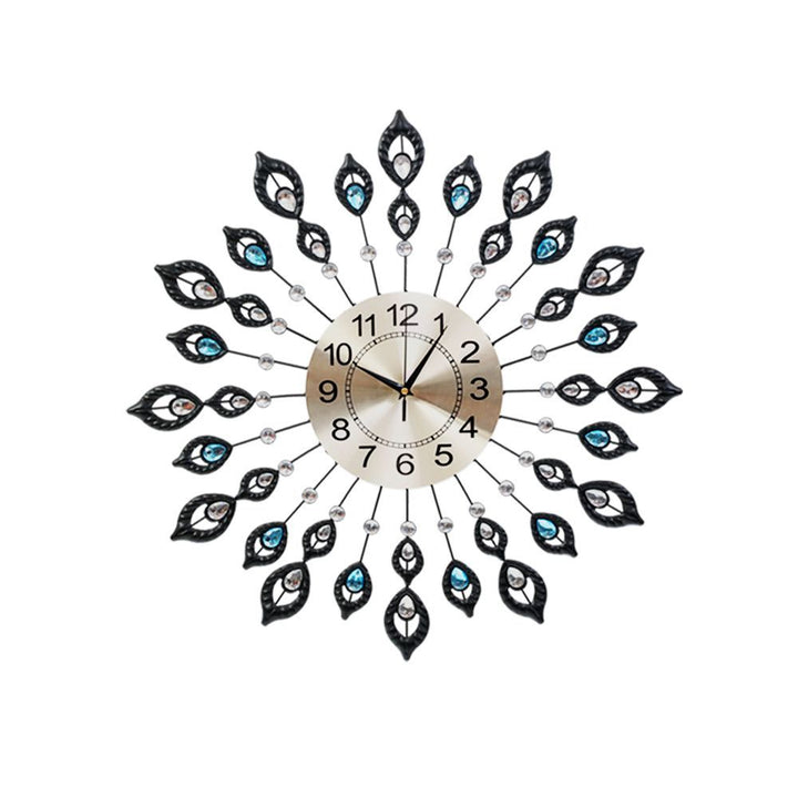 60cm Peacock Crystal Wall Clock – Arabic Numerals Silver Metal - Greenora Living
