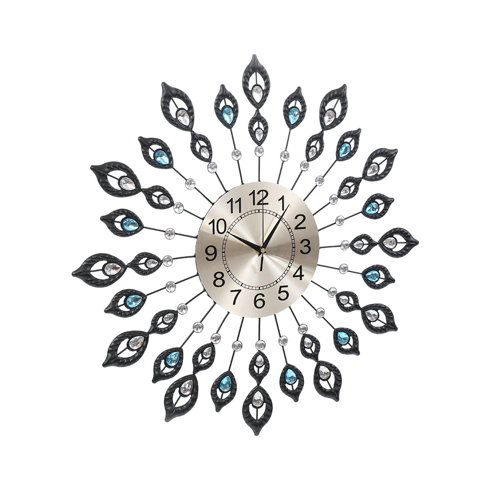 60cm Peacock Crystal Wall Clock – Arabic Numerals Silver Metal - Greenora Living