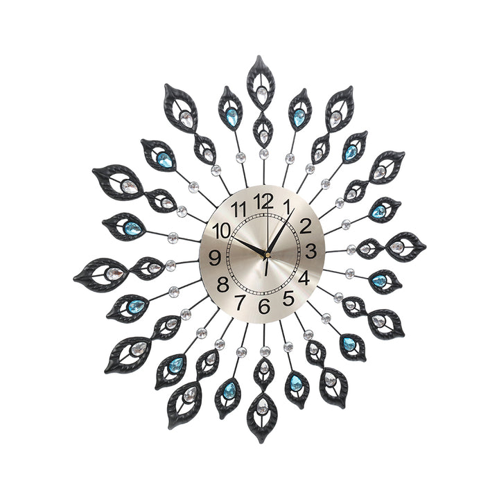 60cm Peacock Crystal Wall Clock – Arabic Numerals Silver Metal - Greenora Living