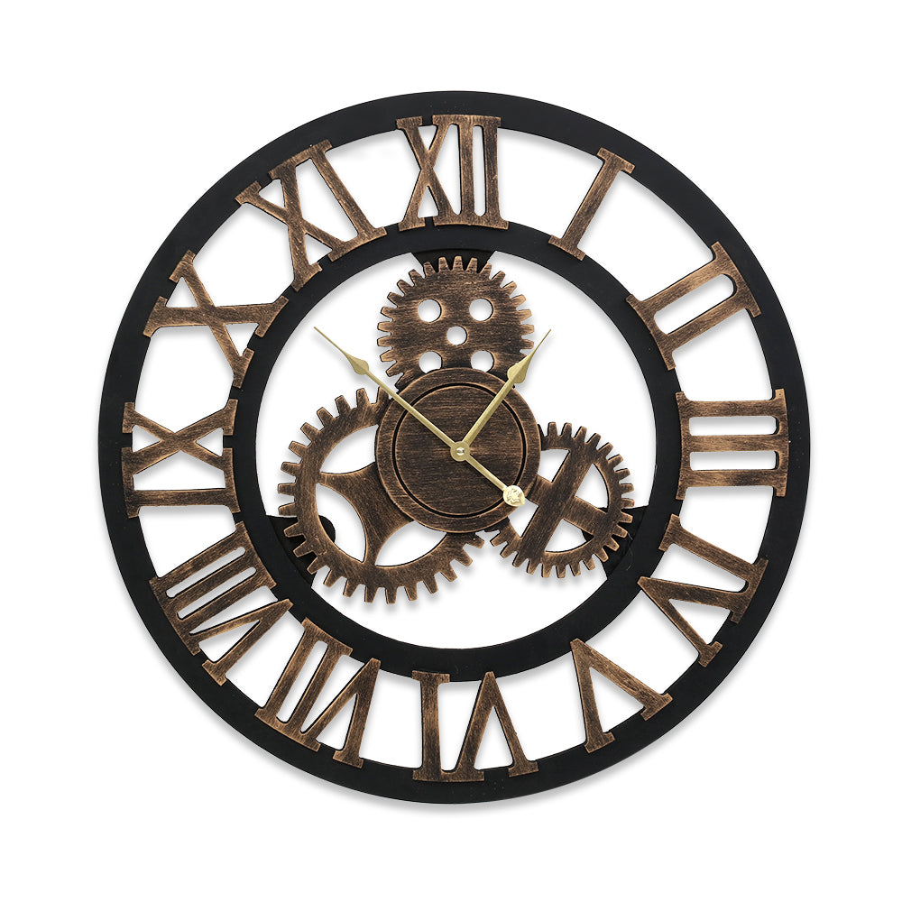 80cm Steampunk Wall Clock – Cogwheel Design Roman Numerals Brown - Greenora Living